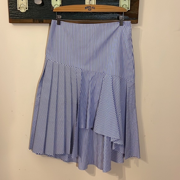 Nordstrom Signature Blue and White Striped Pleated Asymmetrical Skirt Size 12 - Picture 4 of 16